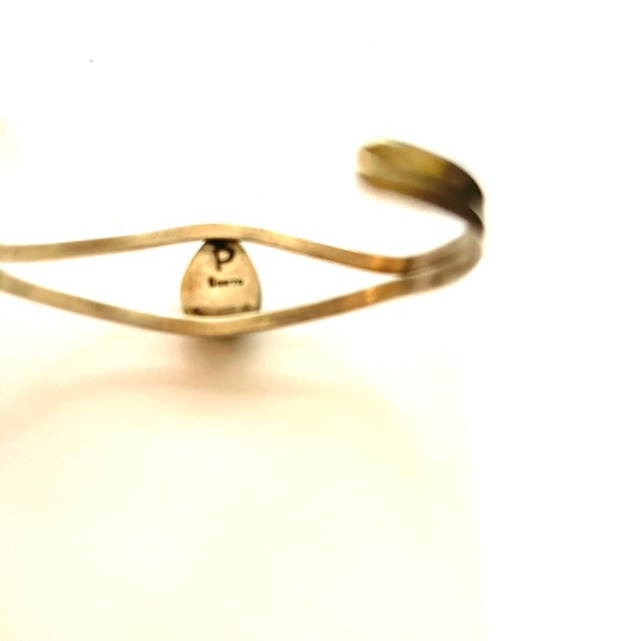 Exquisite Native American Sterling Silver Turquoise Cuff Bracelet - Signed P. Gu - Picture 8 of 10